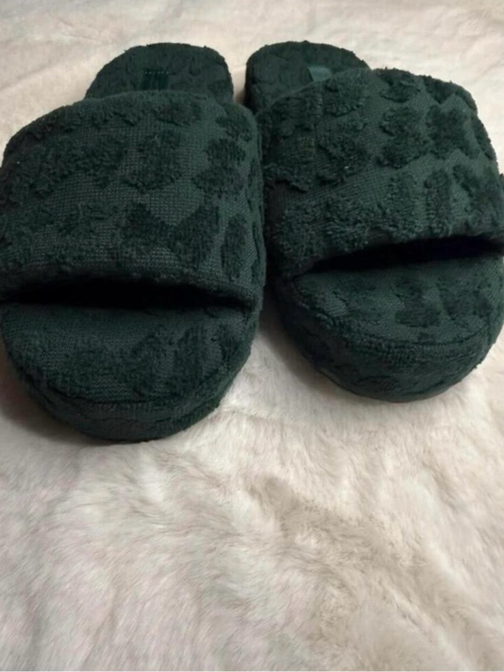 SKIMS Spa Terry Platform Slide Slippers Pine Green EU 37 / US 6.5-7 New